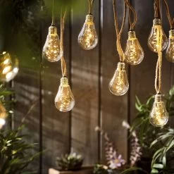 LED-Lichterkette 10 Lichter Mit Naturseil & USB-Batteriefach BULB LIGHTS In Natur -Heimdekoration Geschäft butlers led lichterkette 10 lichter mit naturseil and usb batteriefach bulb lights in natur 5