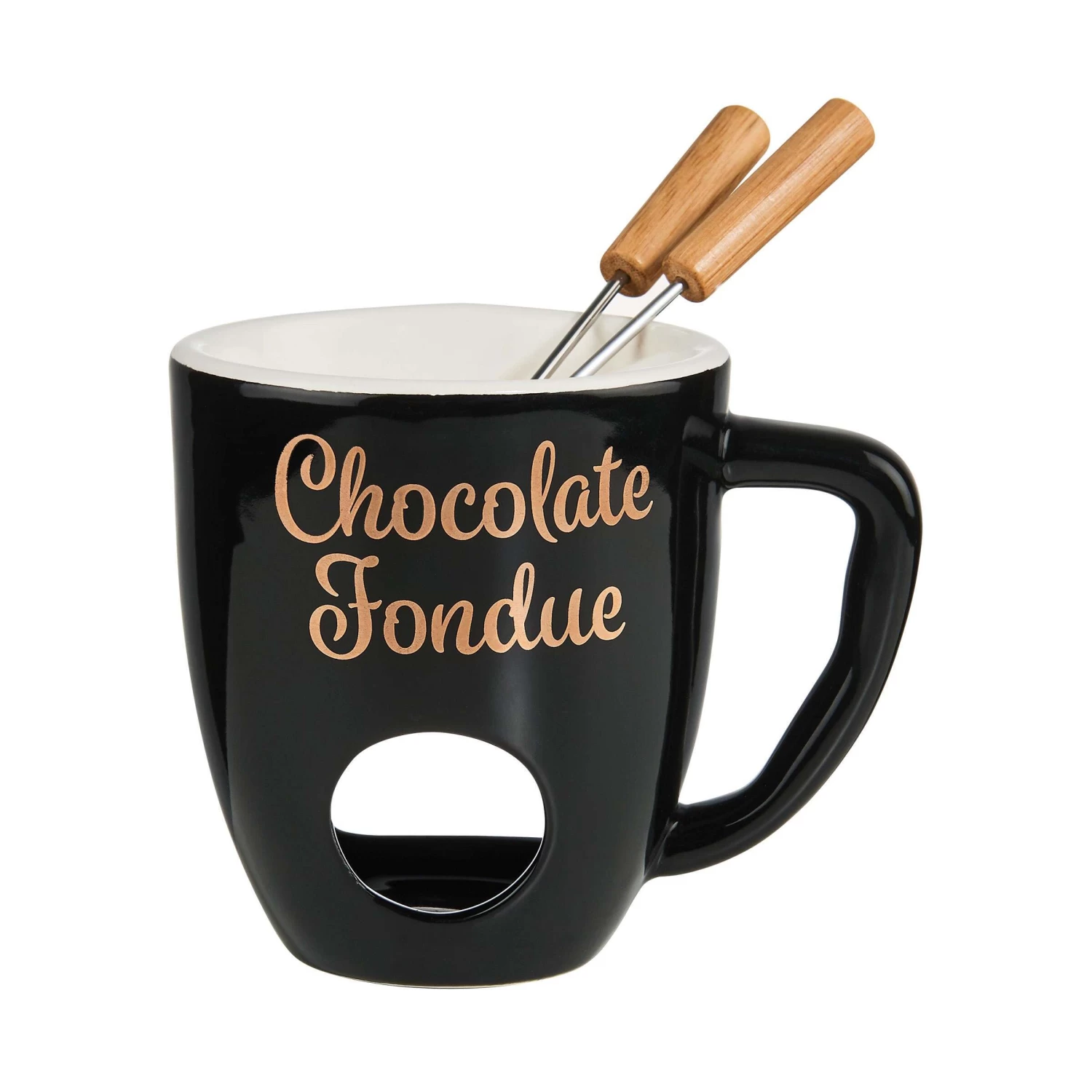 Tasse Mit 2 Gabeln CHOCOLATE FONDUE In Schwarz 1 Tasse Mit 2 Gabeln CHOCOLATE FONDUE In Schwarz