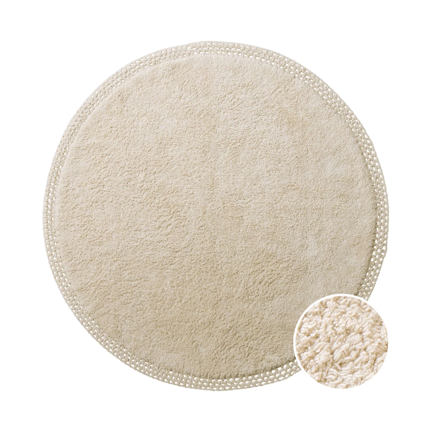 Teppich Hochflor Mit Makramé Ø120cm BOHO LOUNGE In Beige