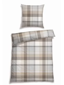 Schiesser Feinbiber-Bettwäsche-Set "Fenne" In Beige/ Grau